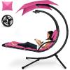 image:imageBest Choice Products Hanging LEDLit Curved Chaise Lounge Chair Swing for Backyard Patio Lawn w 3 Light Settings WeatherResistant Pillow Removable Canopy Shade Steel Stand  PinkPink