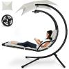 image:imageBest Choice Products Hanging LEDLit Curved Chaise Lounge Chair Swing for Backyard Patio Lawn w 3 Light Settings WeatherResistant Pillow Removable Canopy Shade Steel Stand  PinkIvory