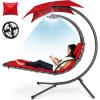 image:imageBest Choice Products Hanging LEDLit Curved Chaise Lounge Chair Swing for Backyard Patio Lawn w 3 Light Settings WeatherResistant Pillow Removable Canopy Shade Steel Stand  PinkRed