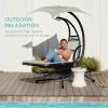 image:imageBest Choice Products Hanging LEDLit Curved Chaise Lounge Chair Swing for Backyard Patio Lawn w 3 Light Settings WeatherResistant Pillow Removable Canopy Shade Steel Stand  PinkIvory