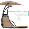 image:imageBest Choice Products Hanging LEDLit Curved Chaise Lounge Chair Swing for Backyard Patio Lawn w 3 Light Settings WeatherResistant Pillow Removable Canopy Shade Steel Stand  PinkTan