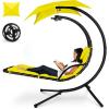 image:imageBest Choice Products Hanging LEDLit Curved Chaise Lounge Chair Swing for Backyard Patio Lawn w 3 Light Settings WeatherResistant Pillow Removable Canopy Shade Steel Stand  PinkYellow