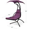 image:imageBest Choice Products Hanging LEDLit Curved Chaise Lounge Chair Swing for Backyard Patio Lawn w 3 Light Settings WeatherResistant Pillow Removable Canopy Shade Steel Stand  PinkPurple
