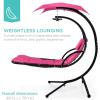image:imageBest Choice Products Hanging LEDLit Curved Chaise Lounge Chair Swing for Backyard Patio Lawn w 3 Light Settings WeatherResistant Pillow Removable Canopy Shade Steel Stand  PinkPink