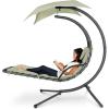 image:imageBest Choice Products Hanging LEDLit Curved Chaise Lounge Chair Swing for Backyard Patio Lawn w 3 Light Settings WeatherResistant Pillow Removable Canopy Shade Steel Stand  PinkSage