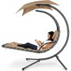 image:imageBest Choice Products Hanging LEDLit Curved Chaise Lounge Chair Swing for Backyard Patio Lawn w 3 Light Settings WeatherResistant Pillow Removable Canopy Shade Steel Stand  PinkTan
