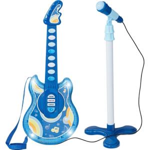 image:imageBest Choice Products 19in Kids Toy Guitar Pretend Play Musical Instrument Toy for Toddlers wMic Stand 8 Demo Songs Lights amp Sounds  PinkElectric Blue