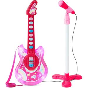 image:imageBest Choice Products 19in Kids Toy Guitar Pretend Play Musical Instrument Toy for Toddlers wMic Stand 8 Demo Songs Lights amp Sounds  PinkPink