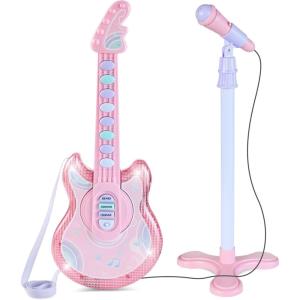 image:imageBest Choice Products 19in Kids Toy Guitar Pretend Play Musical Instrument Toy for Toddlers wMic Stand 8 Demo Songs Lights amp Sounds  PinkSoft Pink