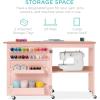image:imageBest Choice Products Folding Sewing Table Multipurpose Craft Station amp Side Desk with Compact Design Wheels Shelves Storage Trays Pegs Magnetic Doors Metal Doorknobs  WalnutCreamPink