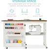 image:imageBest Choice Products Folding Sewing Table Multipurpose Craft Station amp Side Desk with Compact Design Wheels Shelves Storage Trays Pegs Magnetic Doors Metal Doorknobs  WalnutCreamWalnut  Cream