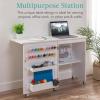 image:imageBest Choice Products Folding Sewing Table Multipurpose Craft Station amp Side Desk with Compact Design Wheels Shelves Storage Trays Pegs Magnetic Doors Metal Doorknobs  WalnutCreamGrey