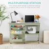 image:imageBest Choice Products Folding Sewing Table Multipurpose Craft Station amp Side Desk with Compact Design Wheels Shelves Storage Trays Pegs Magnetic Doors Metal Doorknobs  WalnutCreamLight Green