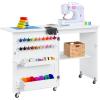 image:imageBest Choice Products Folding Sewing Table Multipurpose Craft Station amp Side Desk with Compact Design Wheels Shelves Storage Trays Pegs Magnetic Doors Metal Doorknobs  WalnutCreamWhite