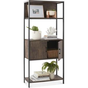 image:imageBest Choice Products 4Tier Bookshelf Tall Bookcase Wood Storage Cabinet for Living Room Bedroom Entryway Home Office wCabinet Enclosed Storage Shelf Space Metal Sturdy Frame  Dark WalnutDark Walnut