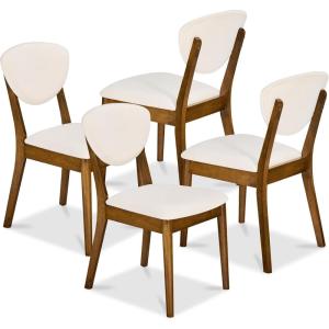 image:imageBest Choice Products Wooden Dining Chairs Wood MidCentury Modern Upholstered Side Chairs Farmhouse Cushioned Dining Chairs Set of 4 for Dining Room  WalnutCream