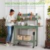 image:imageBest Choice Products Mobile Garden Potting Bench Outdoor Wood Workstation Table wSliding Tabletop 4 Locking Wheels Food Grade Dry Sink Storage Shelves  Sage GreenSage Green