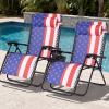 image:imageBest Choice Products Set of 2 Adjustable Steel Mesh Zero Gravity Lounge Chair Recliners wPillows and Cup Holder Trays  MarigoldWhiteAmerican Flag