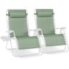 image:imageBest Choice Products Set of 2 Adjustable Steel Mesh Zero Gravity Lounge Chair Recliners wPillows and Cup Holder Trays  MarigoldWhiteSage GreenWhite