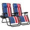 image:imageBest Choice Products Set of 2 Adjustable Steel Mesh Zero Gravity Lounge Chair Recliners wPillows and Cup Holder Trays  MarigoldWhiteAmerican Flag