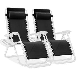 image:imageBest Choice Products Set of 2 Adjustable Steel Mesh Zero Gravity Lounge Chair Recliners wPillows and Cup Holder Trays  MarigoldWhiteBlackWhite