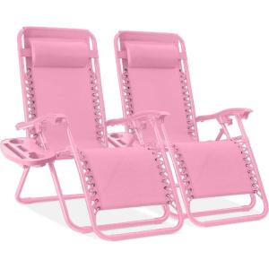 image:imageBest Choice Products Set of 2 Adjustable Steel Mesh Zero Gravity Lounge Chair Recliners wPillows and Cup Holder Trays  MarigoldWhiteCarnation