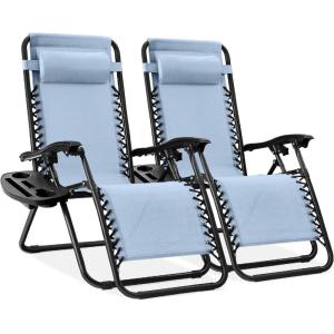 image:imageBest Choice Products Set of 2 Adjustable Steel Mesh Zero Gravity Lounge Chair Recliners wPillows and Cup Holder Trays  MarigoldWhiteDusty Blue