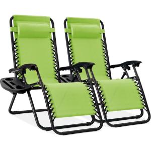 image:imageBest Choice Products Set of 2 Adjustable Steel Mesh Zero Gravity Lounge Chair Recliners wPillows and Cup Holder Trays  MarigoldWhiteLime Green