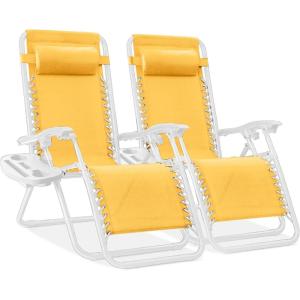 image:imageBest Choice Products Set of 2 Adjustable Steel Mesh Zero Gravity Lounge Chair Recliners wPillows and Cup Holder Trays  MarigoldWhiteMarigoldWhite
