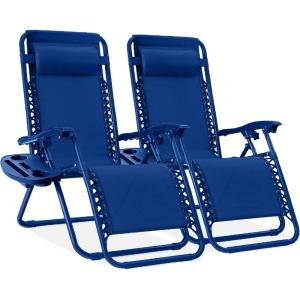 image:imageBest Choice Products Set of 2 Adjustable Steel Mesh Zero Gravity Lounge Chair Recliners wPillows and Cup Holder Trays  MarigoldWhiteMarine