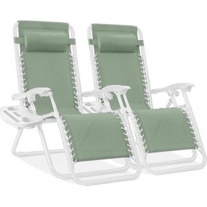 image:imageBest Choice Products Set of 2 Adjustable Steel Mesh Zero Gravity Lounge Chair Recliners wPillows and Cup Holder Trays  MarigoldWhiteSage GreenWhite