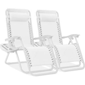 image:imageBest Choice Products Set of 2 Adjustable Steel Mesh Zero Gravity Lounge Chair Recliners wPillows and Cup Holder Trays  MarigoldWhiteSnow