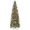 image:imageBest Choice Products 45ft Prelit Pencil Christmas Tree Partially Flocked amp Frosted Slim Holiday Tree Decoration Skinny Xmas Tree 150 Lights 288 Frosted Tips 26 Pine Cones Foldable StandFrosted Green Spruce