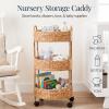 image:imageBest Choice Products 3Tier Round Rolling Nursery Caddy wWheels Handwoven Utility Cart Storage Organization for Bathroom Craft Room Laundry Room  Natural