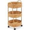 image:imageBest Choice Products 3Tier Round Rolling Nursery Caddy wWheels Handwoven Utility Cart Storage Organization for Bathroom Craft Room Laundry Room  Natural