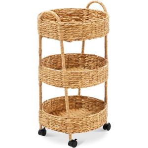 image:imageBest Choice Products 3Tier Round Rolling Nursery Caddy wWheels Handwoven Utility Cart Storage Organization for Bathroom Craft Room Laundry Room  Natural