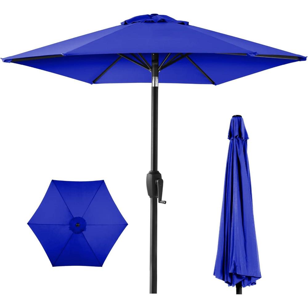 image:imageBest Choice Products 75ft HeavyDuty Round Outdoor Market Table Patio Umbrella wSteel Pole Push Button Tilt Easy Crank Lift  RedResort Blue