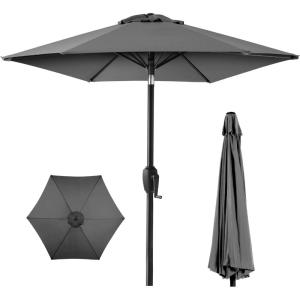 image:imageBest Choice Products 75ft HeavyDuty Round Outdoor Market Table Patio Umbrella wSteel Pole Push Button Tilt Easy Crank Lift  RedGray