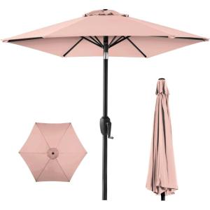 image:imageBest Choice Products 75ft HeavyDuty Round Outdoor Market Table Patio Umbrella wSteel Pole Push Button Tilt Easy Crank Lift  RedRose Quartz