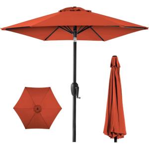 image:imageBest Choice Products 75ft HeavyDuty Round Outdoor Market Table Patio Umbrella wSteel Pole Push Button Tilt Easy Crank Lift  RedRust