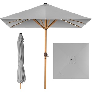 image:imageBest Choice Products 9ft Deep Square Solar Powered LED Lighted Patio Umbrella wWoodgrain Pattern UVResistant Fabric Hand Crank  Navy BlueFog Gray