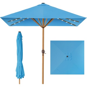 image:imageBest Choice Products 9ft Deep Square Solar Powered LED Lighted Patio Umbrella wWoodgrain Pattern UVResistant Fabric Hand Crank  Navy BlueSky Blue