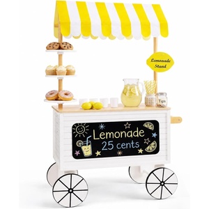 image:imageBest Choice Products Play Kitchen Outdoor Lemonade Stand for Kids with Canopy Pretend Play Food Stand Toy Chalkboard Rolling Wheels 8Pcs Backyard Kitchen Playset for Toddlers Boys Girls