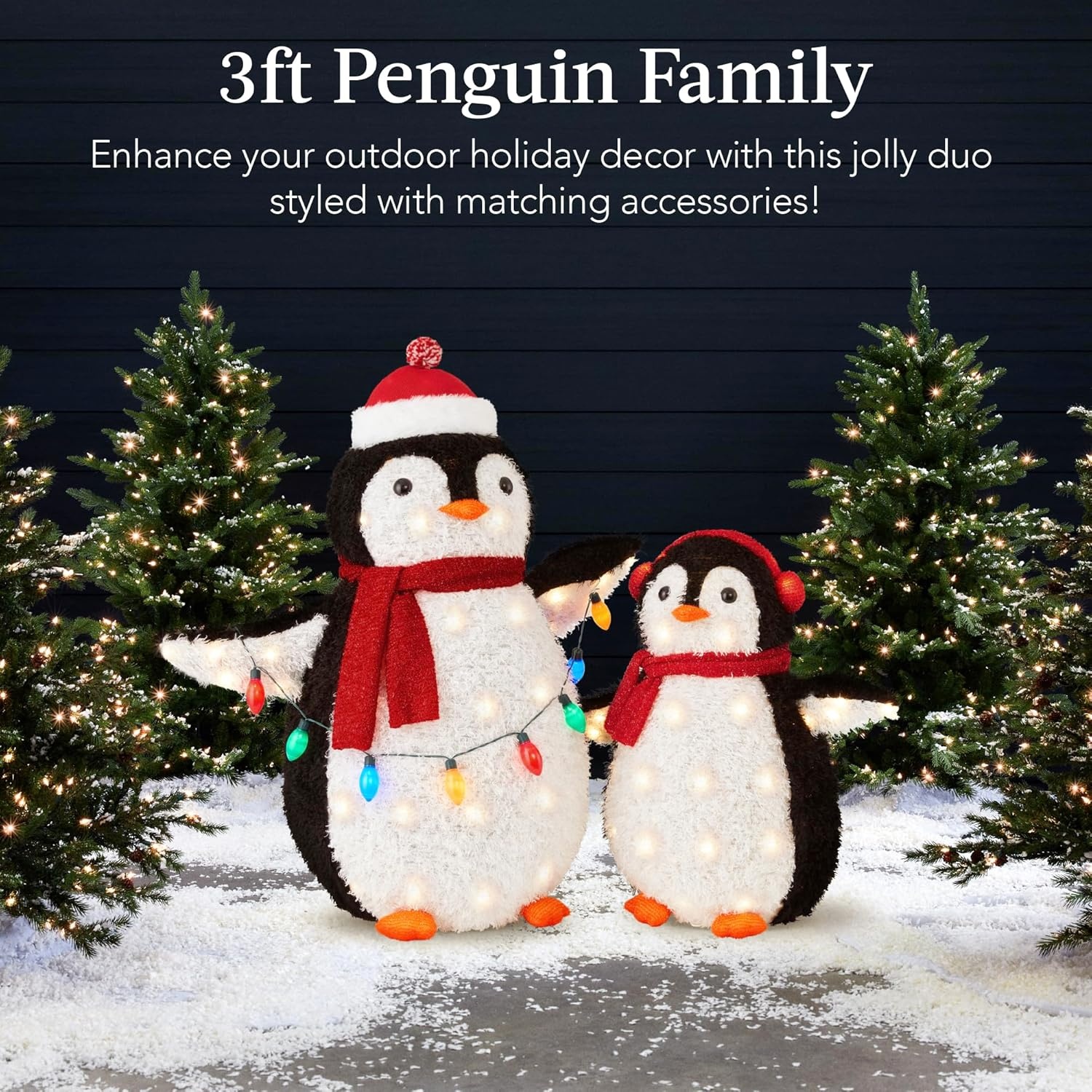 image:imageBest Choice Products 5Ft Lighted Penguin Family 210 LED Lights XL Pop Up Outdoor Christmas Yard Decoration with Storage Bag 2Piece Large Black White Red OrangeRed