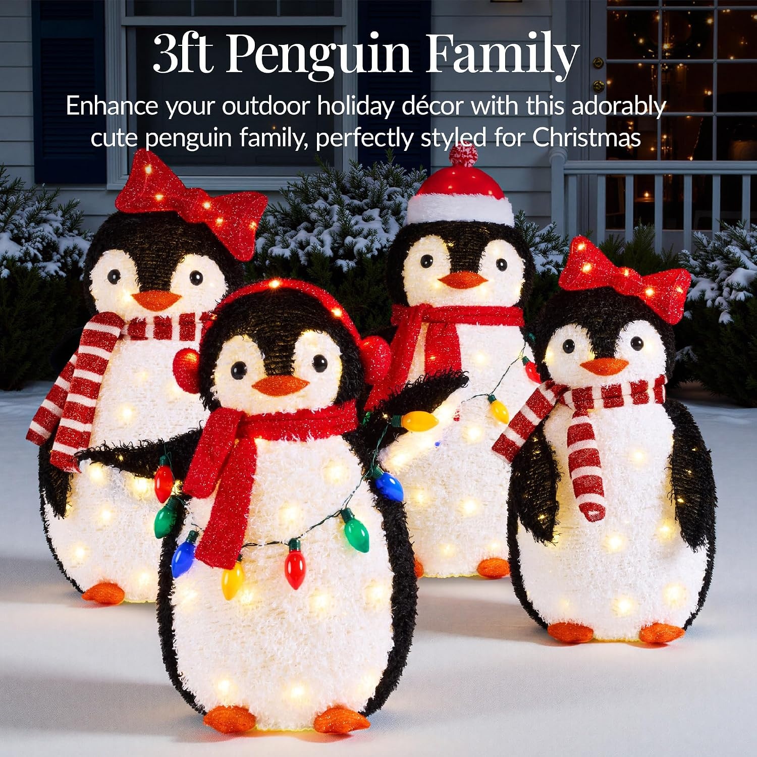 image:imageBest Choice Products 5Ft Lighted Penguin Family 210 LED Lights XL Pop Up Outdoor Christmas Yard Decoration with Storage Bag 2Piece Large Black White Red OrangeRed