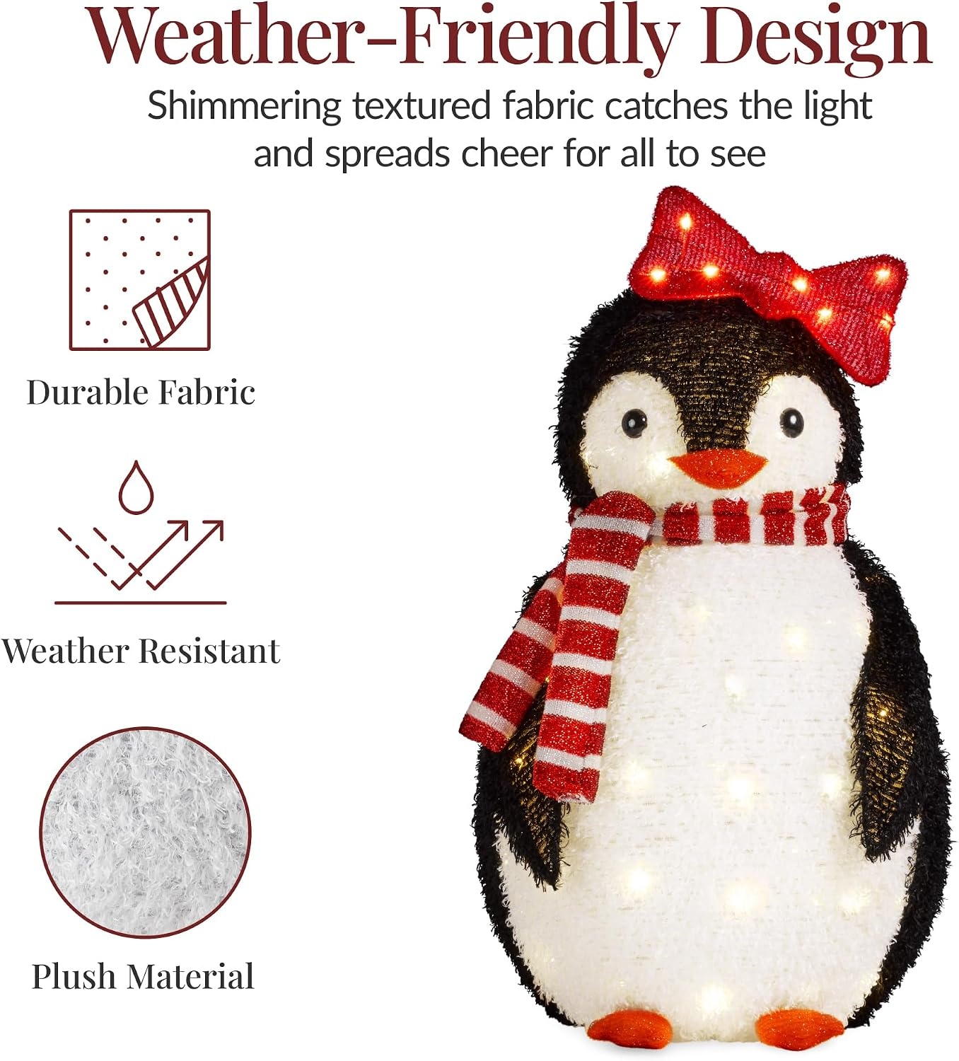 image:imageBest Choice Products 5Ft Lighted Penguin Family 210 LED Lights XL Pop Up Outdoor Christmas Yard Decoration with Storage Bag 2Piece Large Black White Red OrangeRed