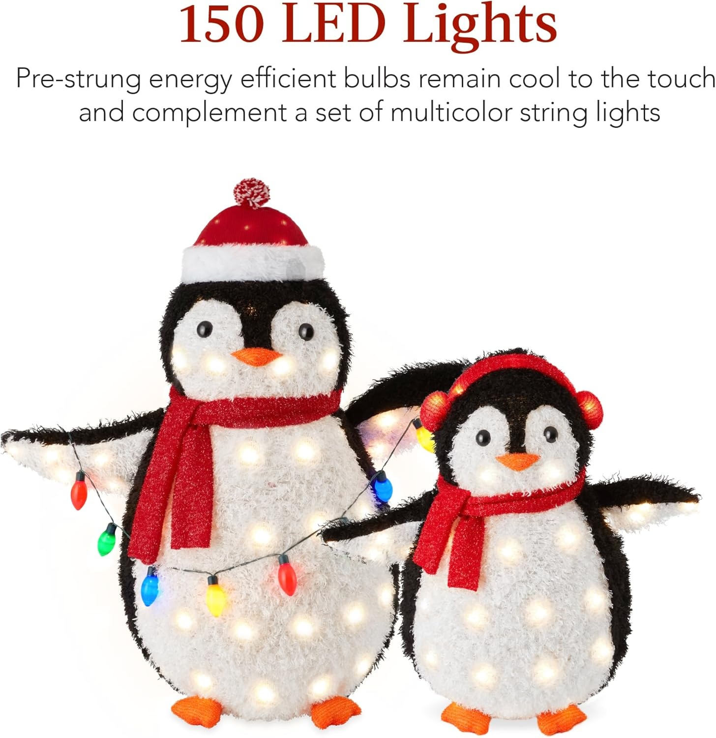 image:imageBest Choice Products 5Ft Lighted Penguin Family 210 LED Lights XL Pop Up Outdoor Christmas Yard Decoration with Storage Bag 2Piece Large Black White Red OrangeRed