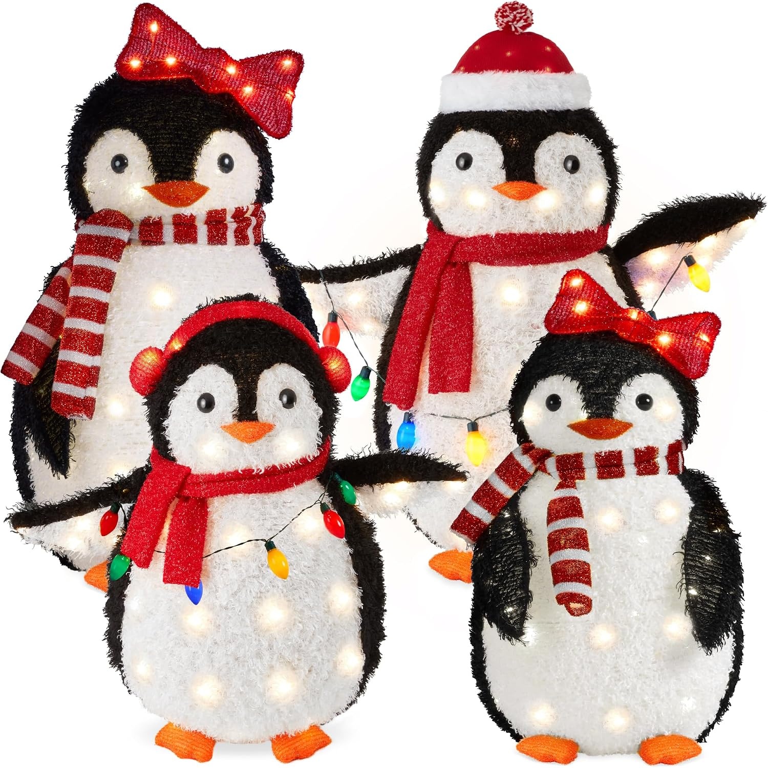 image:imageBest Choice Products 5Ft Lighted Penguin Family 210 LED Lights XL Pop Up Outdoor Christmas Yard Decoration with Storage Bag 2Piece Large Black White Red OrangeRed