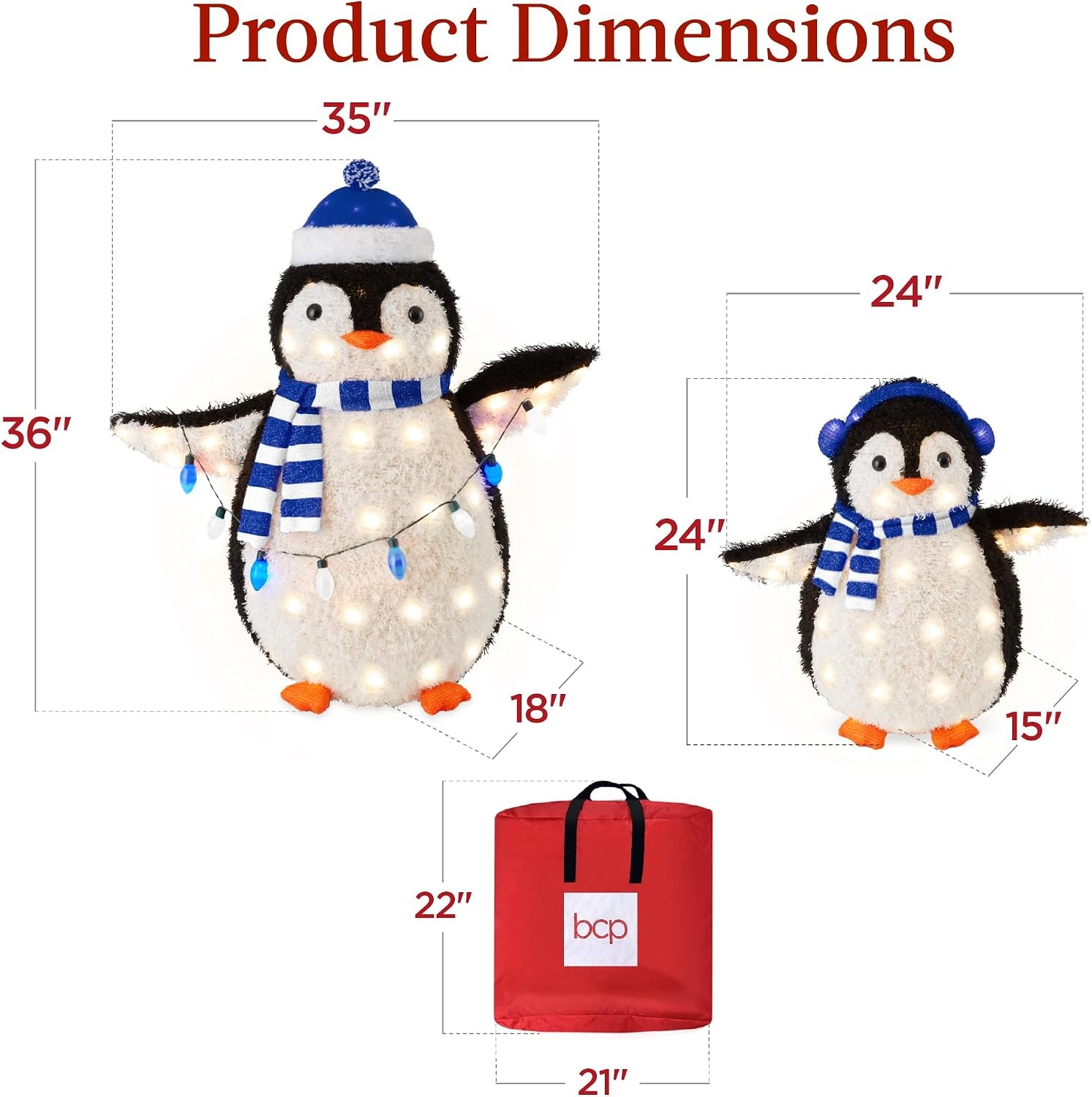image:imageBest Choice Products 5Ft Lighted Penguin Family 210 LED Lights XL Pop Up Outdoor Christmas Yard Decoration with Storage Bag 2Piece Large Black White Red OrangeBlue