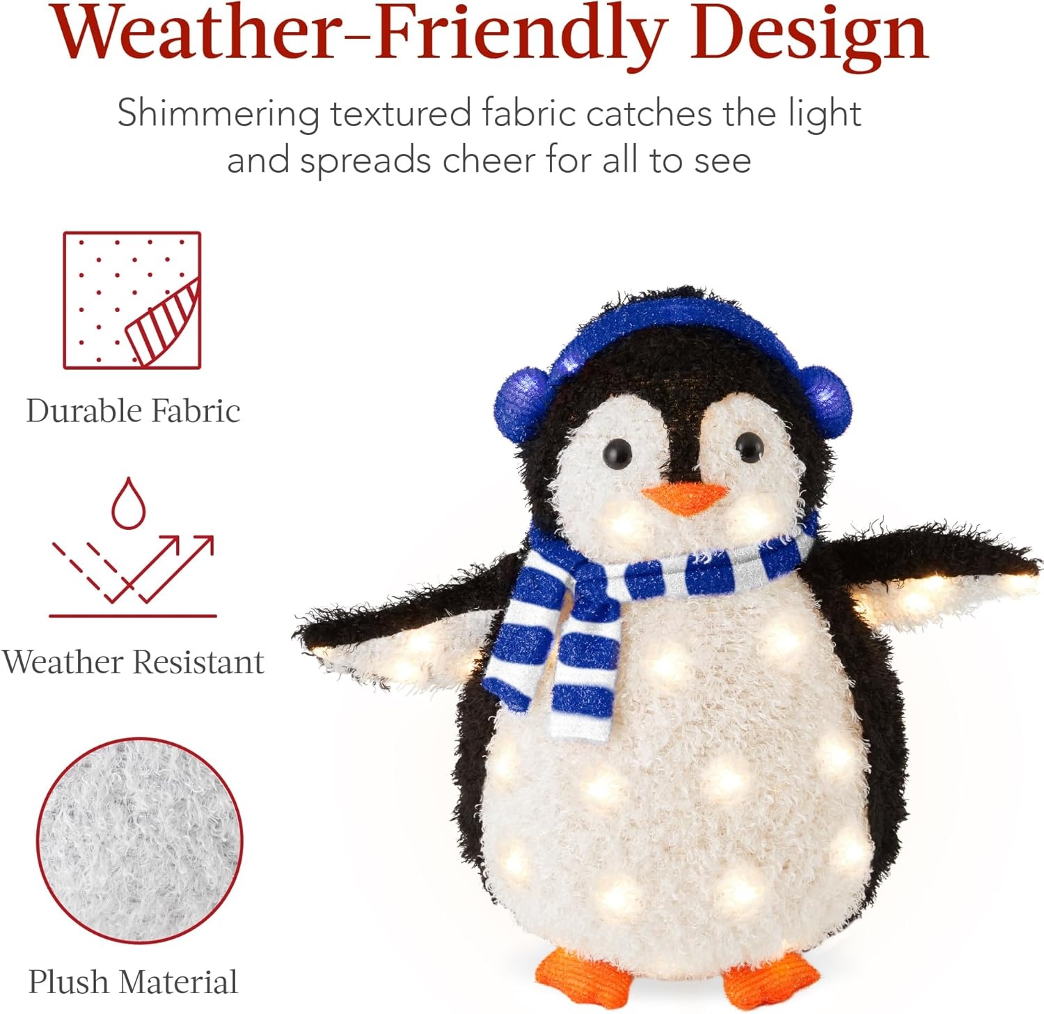 image:imageBest Choice Products 5Ft Lighted Penguin Family 210 LED Lights XL Pop Up Outdoor Christmas Yard Decoration with Storage Bag 2Piece Large Black White Red OrangeBlue